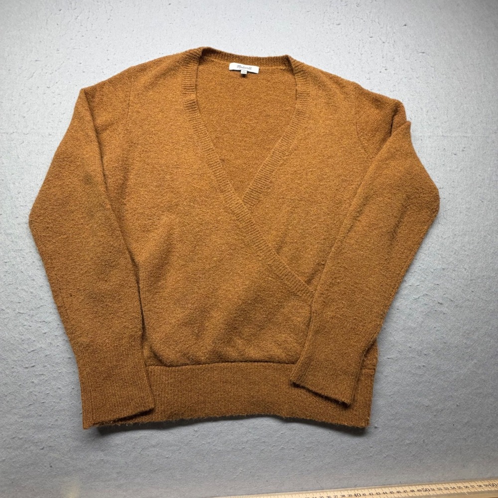 Madwell Sweater Womens M Brown Wrap Front V-Neck Merino Alpaca Blend Pullover
